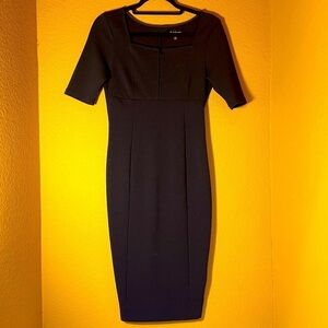 BETABRAND Navy Midi Dress Hidden Pocket Versatile Ponte Travel-Friendly Size S